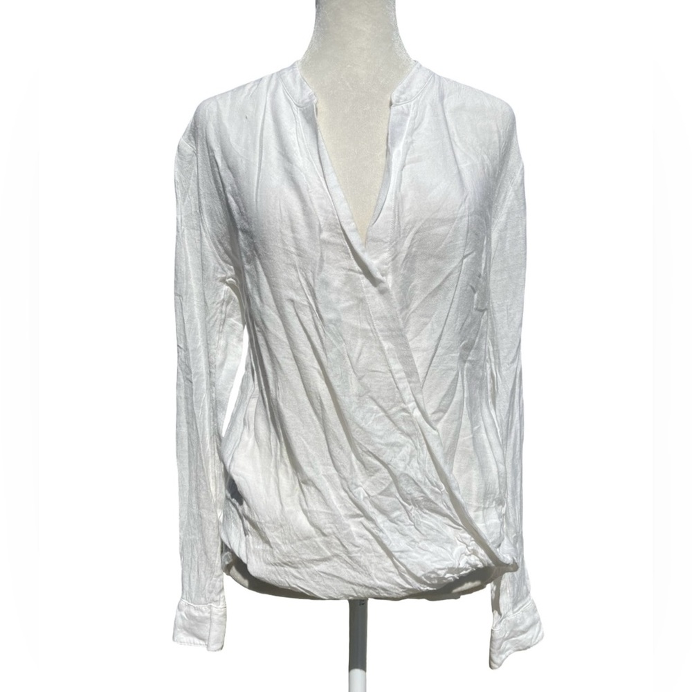 CLOSED Brand $295 Euro Faux-Wrap Long-Sleeve Designer Airy White Blouse Classic